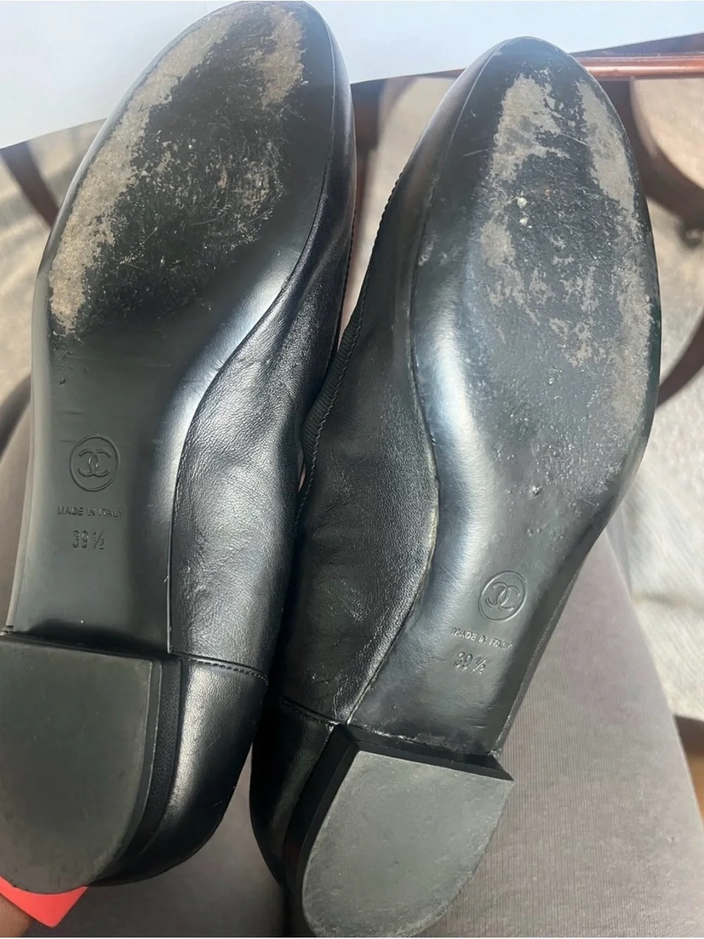 CHANEL Black Leather Loafers 👞 with Gold CC Medallion AUTHENTIC